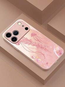 1pc Cute & Dreamy Jellyfish, Ocean Elements, Healing Aesthetic Soft & Fresh Romantic Temper Glass Phone Case Compatible With Iphone/, Elegant & Adorable Gift For Girlfriend, Wife Or Friend On Birthday, Valentine's Day, Anniversary - Pink - View 3