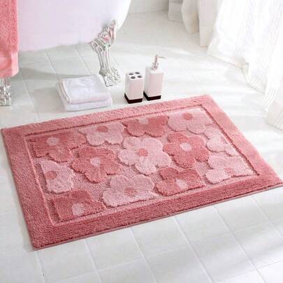 1 pieza Alfombra de baño con estampado floral suave y antideslizante, extra gruesa y suave, de estilo fresco para todas las estaciones, con base de TPR antideslizante, absorbente y fácil de limpiar, lavable a máquina, suave y cómoda, adecuada para el hogar, sala de estar, baño, tocador, bañera, ducha, lavabo, decoración del hogar