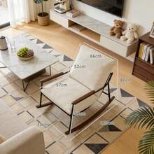 KALAKO Sillón mecedor Moderno con Estructura de Metal y Detalles en Madera. Ideal para Sala o Dormitorio tapizado Suave Perfecto para Leer y Relajarse 112 x 73 x 80 cm Beige - Beis - Ver 3