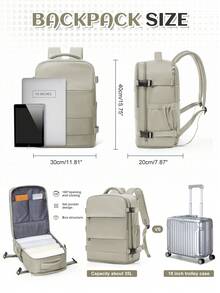 中性大容量旅行後背包，商務筆電後背包，登機包 (40*20*25cm) 符合航空登機行李規定，防水多功能後背包，鞋子隔層，乾濕分離隔層；國中學生旅行後背包，通勤筆電後背包 - 棕色 - 查看 4