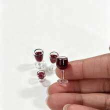 Miniature Wine Glass Ornaments - 4Pcs Small Red Wine Cup Figurines For Home Bar, Dollhouse & Party Decoration - Multicolor - View 4