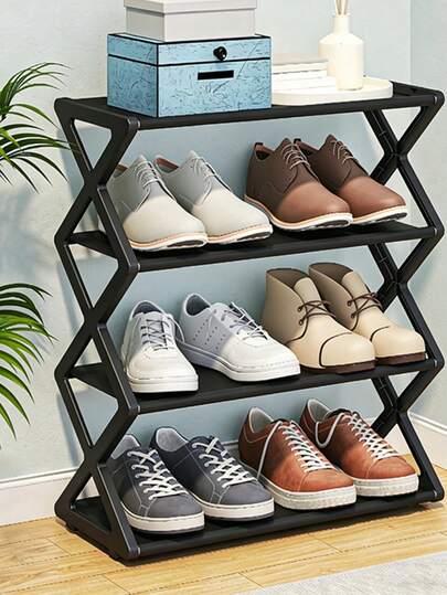 1pc 4-Tier X-Shaped Shoe Rack, Suitable For Entryway, Hallway, Bedroom, Dorm, Great For Home, Dorm, Office, No Tools Required | Easy Installation | Space Saving