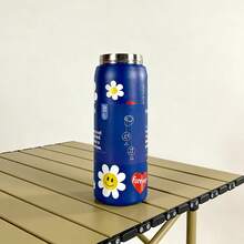 24Oz/32Oz Stainless Steel Water Bottle With Straw For Sports, Travel, And School Sports Water Bottle, Keeps Water Warm For Over 24 Hours, Sealable, Portable, Flip Top, Ideal For Hot And Cold Beverages, Coffee, And Frozen Drinks - Hoa hướng dương xanh - 32oz - Xem 3