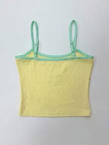 Áo hai dây croptop kiểu Hawaii màu vàng in hoa dành cho nữ, viền tương phản, kiểu áo hai dây hở vai. - Màu vàng - Xem 8