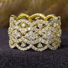 时尚双色交叉圆环情侣戒指，情人节珠宝礼物 - 黃色 - 查看 9