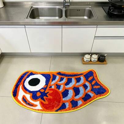 1 件装色彩鲜艳的锦鲤艺术地毯，撞色中式设计，材质柔软，脚感舒适，为日常生活空间带来好运和乐趣。适用于门垫、小地毯、迎宾垫、地垫、户外门垫、厨房地毯、家居装饰、前门垫、区域地毯、户外垫、家居装饰、区域地毯、花园地毯、可水洗地毯