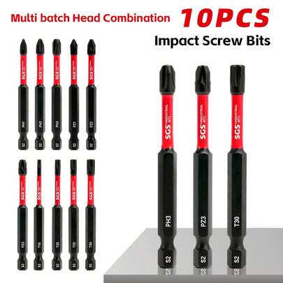 Bộ 10 mũi vít chính xác, bao gồm mũi vít dẹt và mũi vít hình sao, chiều dài mũi vít 70mm, chất liệu thép hợp kim S2 độ cứng cao, mũi vít từ tính chống mài mòn, thích hợp cho sửa chữa công nghiệp và tự làm tại nhà.
