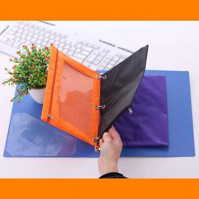 1 pieza Estuche de lápices con 3 anillos y ventana transparente, estuche de lápices colorido a granel para carpeta, bolsa de lápices con cremallera resistente y ojales reforzados, útiles escolares y de oficina para estudiantes y maestros