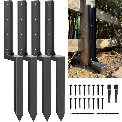 Kit de reparación de postes de cerca, estacas de anclaje de acero de gran resistencia, sistema de pica de una sola pieza de calibre 11 reforzado para reparar postes de madera rotos o inclinados, soportes de postes de cerca duraderos para el patio, el jardín y el patio trasero, estabilizador de cerca de metal reforzado para postes inclinados con una estructura de fácil instalación para una reparación y mantenimiento de la cerca duradera