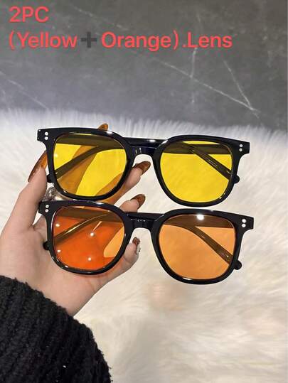 Bộ 2 cặp kính vuông kiểu retro, kính mắt thời trang cổ điển dành cho nam và nữ, gọng đen cổ điển, tròng kính màu, phụ kiện sành điệu cho mọi dịp.