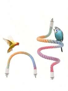 1 pieza Cuerda flexible de escalada en degradado con ganchos de metal y anillos roscados, adecuada para loros, jaulas de pájaros, soportes de sillas, juguetes, etc. Color aleatorio, apta para todas las estaciones - Diseño de flexión - Ver 3