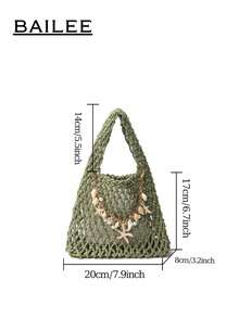 一套涤纶线钩网眼底多色纯色针织手提包菱格纹轻便便携大容量可爱时尚绗缝包沙滩包，适合女性、新人及白领，可作为教师节礼物/送给女孩、少女的礼物，也适合商务/通勤/工作/办公室、节日/假期/户外/郊游/旅行/徒步/体育场/运动/登山等场合，适合夏季、秋季和冬季，是秋季必备单品。 - 橄欖綠 - 查看 11