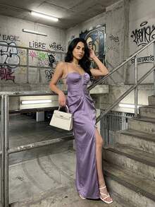 Vacation-Ready Waist-Cinching Dress – Elegant Summer Midi Dress - Purple - View 7