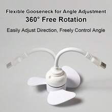 USB Mini Fan, Three-Bladed Flexible Swivel-Type Personal Fan, Suitable For Laptops, Personal Computers, Mobile Power Banks, Desktops, Offices, Bedrooms. Plug-In Type Small Fan (White) - SUD-017 - View 6