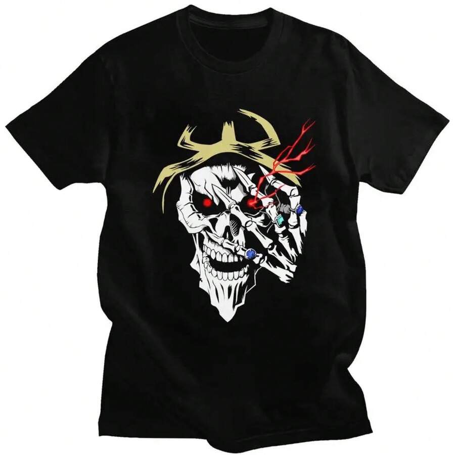 Custom Overlord Skull T Shirt For Men 100% Cotton Tshirt Casual Tee Skeleton Ainz Ooal Gown T-Shirt - màu đen - Xem 1