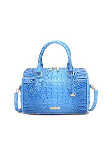 Luxury Crocodile Pattern Handbag, Retro Genuine Purse, Women's Classic Boston Bag & Shoulder Bag - Xanh da trời - Xem 8
