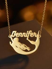 Customized Name Mermaid Pendant Necklace, Elegant For Daily Wear - Multicolor - View 3