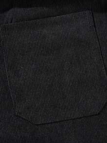 男士复古美式灯芯绒抽绳短裤，男士宽松贴花及膝短裤，休闲街头风及膝短裤 - 黑色 - 查看 6