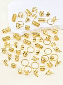 60个金色发圈，适用于辫子，6种款式（叶子形状），可调节发箍，发饰，辫子饰品，发珠装饰，适合女性和女孩，带爪夹 - 金色 - 查看 3
