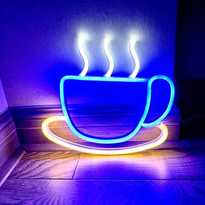 1pc Coffee Cup Wall LED Neon Light, 5V Battery Or USB Powered, Coffee Cup LED Neon Light Home Wall Decor Nightlight Suitable For Room, Shop, Party Decoration, Birthday, Anniversary, Valentine's Day, Mother's Day, Children's Day, Christmas And Other Holidays