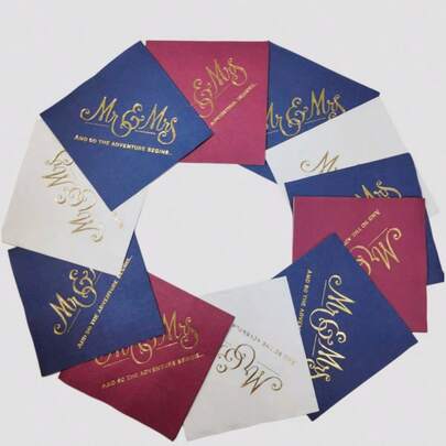 1 Packung (40 Stück), Weiß/Burgund/Marine, Goldfolie Mr. & Mrs. Bedruckte Servietten, 3-lagig weich & elegant, ungefaltete Größe 25x25cm, geeignet für Hochzeit, Bridal-Shower, Jahrestag und andere Feierdekorationen