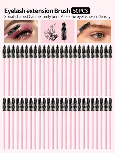 50pcs/Set Single-Head Eyelash & Eyebrow Brush, Bendable Spiral Dual-Use Multifunctional Portable Eyebrow Makeup Tool For Travel
