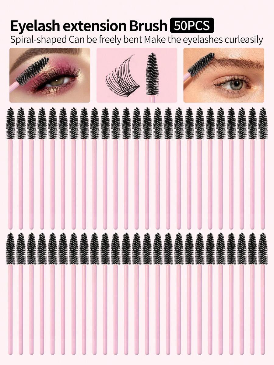 50pcs/Set Single-Head Eyelash & Eyebrow Brush, Bendable Spiral Dual-Use Multifunctional Portable Eyebrow Makeup Tool For Travel