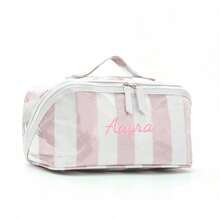 1pc Customizable Large Capacity Portable Travel Toiletry Bag, Makeup Organizer Bag, Personalized Name Letter, Multi-Color Striped, Double Zipper Wide Opening, Skincare Cosmetics Storage, Travel Makeup Bag - Multicolor - View 15