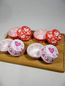 100/200 chiếc giấy lót bánh cupcake hình trái tim màu hồng/đỏ, đường kính 11cm, thiết kế họa tiết trái tim và tình yêu, thích hợp cho các buổi họp mặt gia đình, đám cưới, sinh nhật, ngày Valentine, Giáng sinh và các dịp khác. - Xem 4