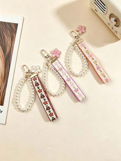 1pc Zinc Alloy Keychain Strap, Jacquard Woven Strap Keychain, Bag Charm Keychain Accessory, Wristlet Keychain, Printed Woven Keychain, Women's Car Keychain, Women's Fashion Keychain Universal Keychain, Women's Bag Pendant Keychain