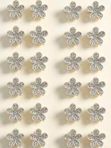 10pcs Girls' Minimalist Fresh Floral Crystal Hair Clips For Vacation - Gold - View 5
