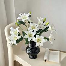 33cm/12.99in Artificial Stargazer Lily, Available In 5/3/2 Stems, White. Features Blooming Lily And Tiger Lily Flowers, Suitable For Home, Hotel, Party, Room, Wall And Bathroom Decor. - Multicolor - View 7