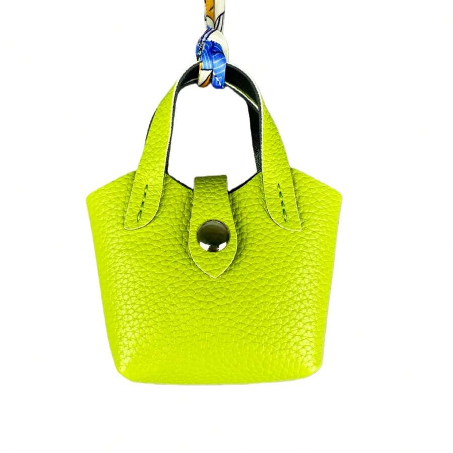 bolso de cuero PU para funda de/bálsamo labial/monedas con pequeño perro salchicha como decoración-bolsa de cuero funcional y decorativa-regalo - Verde Manzana 1 - Ver 1