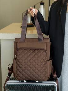 [Mochila Acolchoada Multicolorida | Mochila de Viagem Multifuncional de Grande Capacidade] Projetada para Mães em Movimento, Deslocamento para o Escritório e Viagens Curtas! Design de Textura Acolchoada Clássica com Sensação Premium e Estilo Único, Atendendo a Diversas Necessidades de Roupa. Compartimento Principal Espaçoso Acomoda Facilmente Roupas, Livros Didáticos e Documentos - Multicolorido - Visão 10