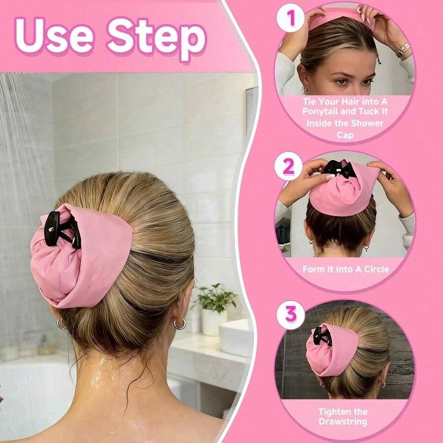 Waterproof Hair Cover Suitable For Long Hair, Crown Shower Cap, Ponytail Protector, Quick Drying, Suitable For Swimming, Travel, Shower, Gym, Beach - A - View 1