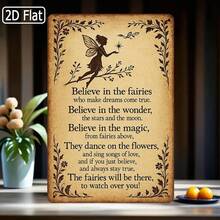 [2D Flat]1-Piece Tin Sign With Fairy Tale Message - Vintage Metal Wall Decor With Inspirational Quotes, Rustic Style 8x12inch (20x 30cm ) Bohemian Home Decor With Fairy And Floral Motifs, A Fantastic Gift Idea For Bedrooms, Living Rooms, And Offices - 多種 - 查看 1
