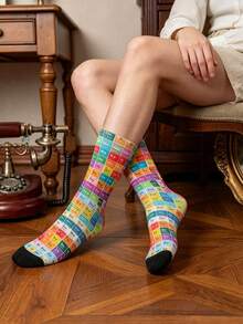 1/3 Pairs Creative Periodic Table Style Mid-Calf Socks, Men's Novelty Socks, Interesting & For Summer - Multicolor - View 6