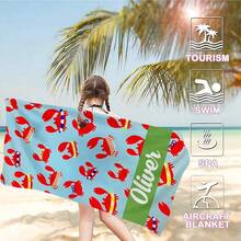 Personalized Children's Beach Towel, Custom Letter Combination And Fun Beach Pattern Design, Exclusive For Children, Girls, Boys, Adults, Quick Drying Custom Towel, Suitable For Beach, Pool, Bathroom, Exclusive Gift - Multicolor - View 7