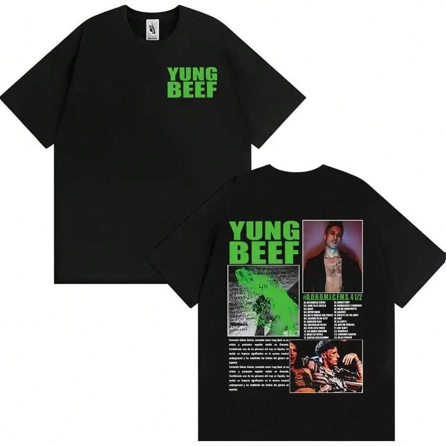 Rapper Yung Beef Album Tour Graphic T-Shirt Harajuku Vintage High Street T-Shirts Cotton Casual Short Sleeve T-Shirt - màu đen - Xem 1