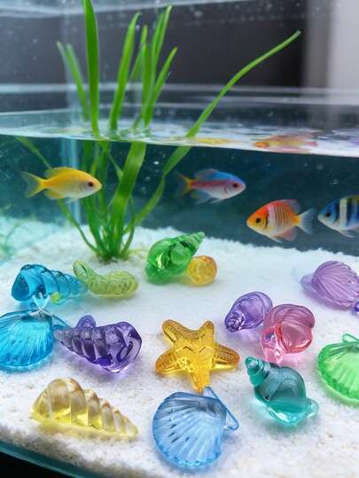 81pcs - Colorful Artificial Decorative Seashells, Creative Transparent Crystal Aquarium And Pond Decor, Starfish, Seashells, Beach Landscape, Suitable For Party DIY Decoration, Aquarium Setup, Garden Decor, Dollhouse Decor, Summer Pool Decoration, Hawaiian Pool Party Supplies