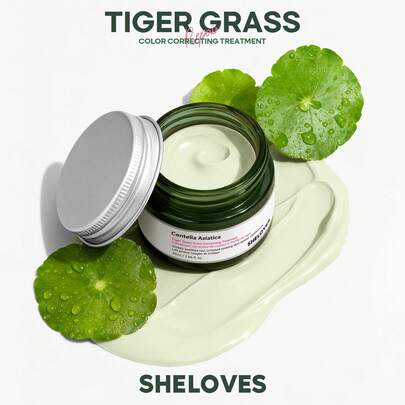 SHELOVES Crema correctora de color de hierba de tigre, crema verde para la rojez, corrector de color para el rostro, tratamiento anti-rojez, humectante hidratante, equilibra el tono de la piel, minimizador de poros, cuidado diario calmante