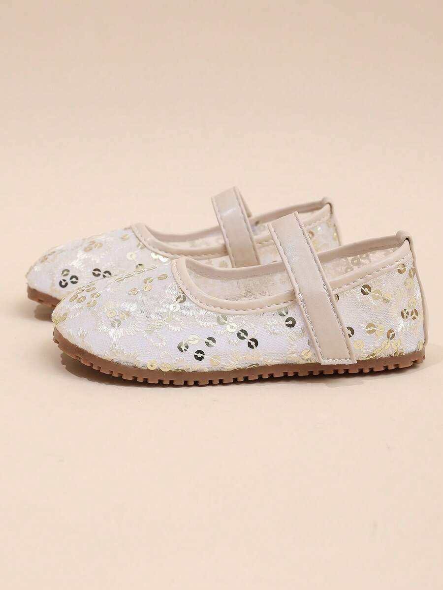 1 Pair 2026 Girls' Lace Flower Pearl Decor Luxury Dreamy Design Shoes, Suitable For Birthday Party, Stage Performance, Flower Girl, Holiday Travel, Celebration Events, Soft Flat Mary Jane Princess Shoes - White - View 1