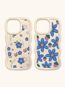 2 chiếc ốp lưng điện thoại silicon mềm chống rơi, họa tiết hoa dâu tây màu xanh dương dễ thương, viền lượn sóng, tương thích với iPhone & Galaxy - trắng - Xem 67