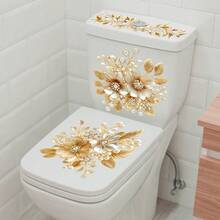 1pc Luxury Gold-Plated Pearl Flower Toilet Sticker, Self-Adhesive Removable Waterproof Bathroom Toilet Seat Decorative Renovation Creative Decal - Pearl Flowers - View 4