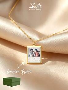 Customized Handwritten Necklace, Real (Your Own) Handwriting, 14k Gold Engraved Pendant, Personalized Signature Jewelry, Perfect Gift - Square Sign Image + Text Style - View 1