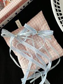 2pcs Kawaii Blue Gingham Bow Hair Clips With Tassel Ribbon, Rhinestone Decorated Hair Barrettes For Women, Sweet Preppy Style Hair Accessories,Travel,Birthday - Baby Blue - View 5