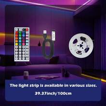 39英寸-1574英寸室内装饰照明RGB LED灯带，44键遥控器，可变色可调光，带自粘背胶。适用于房间、家居和派对场所的LED灯带装饰。 - Multi-color light - 查看 12
