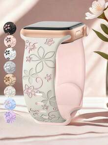 花卉雕刻表带，兼容 41mm、40mm、44mm、45mm、42mm、38mm、46mm、49mm 表盘尺寸，女士款，双色可爱紫荆花表带，柔软硅胶运动表带，兼容 Series SE、11、10、9、8、7、6、5、4、3、2、1、Ultra 型号。 - 38mm/40mm/41mm - 查看 22