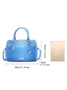 Luxury Crocodile Pattern Handbag, Retro Genuine Purse, Women's Classic Boston Bag & Shoulder Bag - Xanh da trời - Xem 7