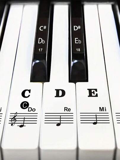 1 pieza Pegatinas de letras grandes removibles para teclados de piano de 88/61/54/49/37 teclas, etiquetas de notas musicales, adecuadas para principiantes